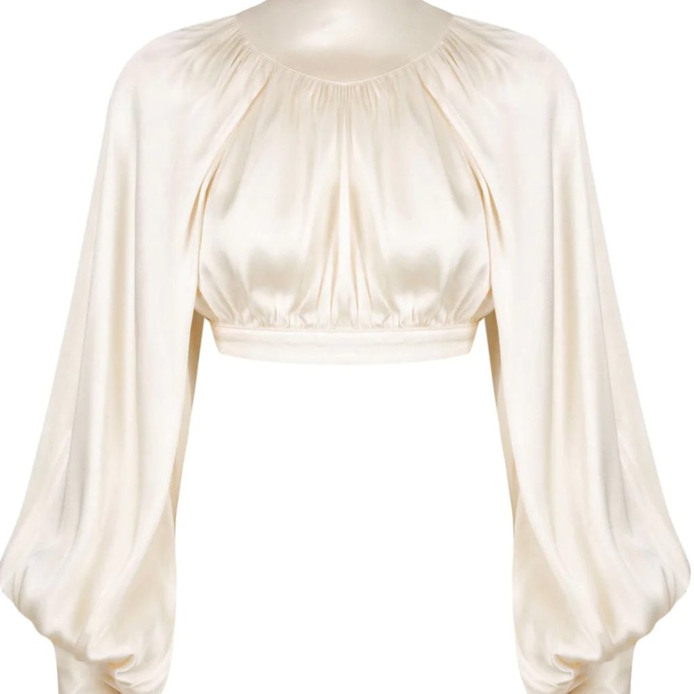SHONA JOY LA LUNE HIGH NECK TIE UP CROP TOP - CREAM